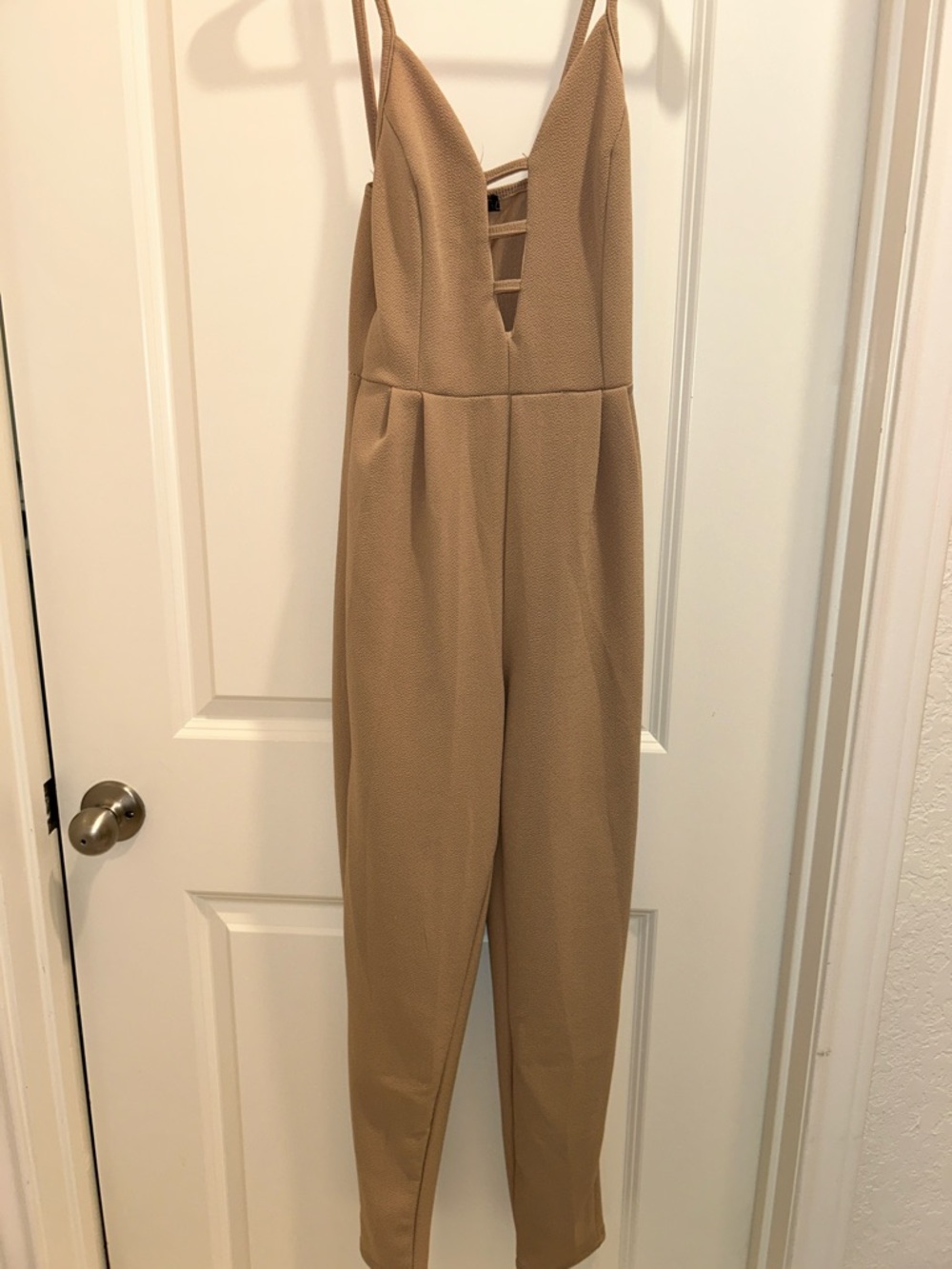 Discovery Tan Strappy V-Neck Jumpsuit